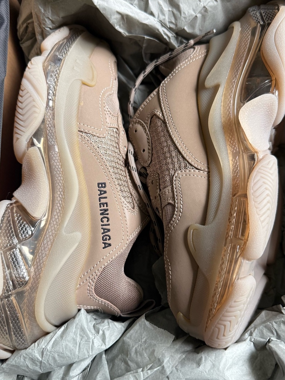 Balenciaga Triple S Clear Sole Sneakers Beige Size 36 NEW